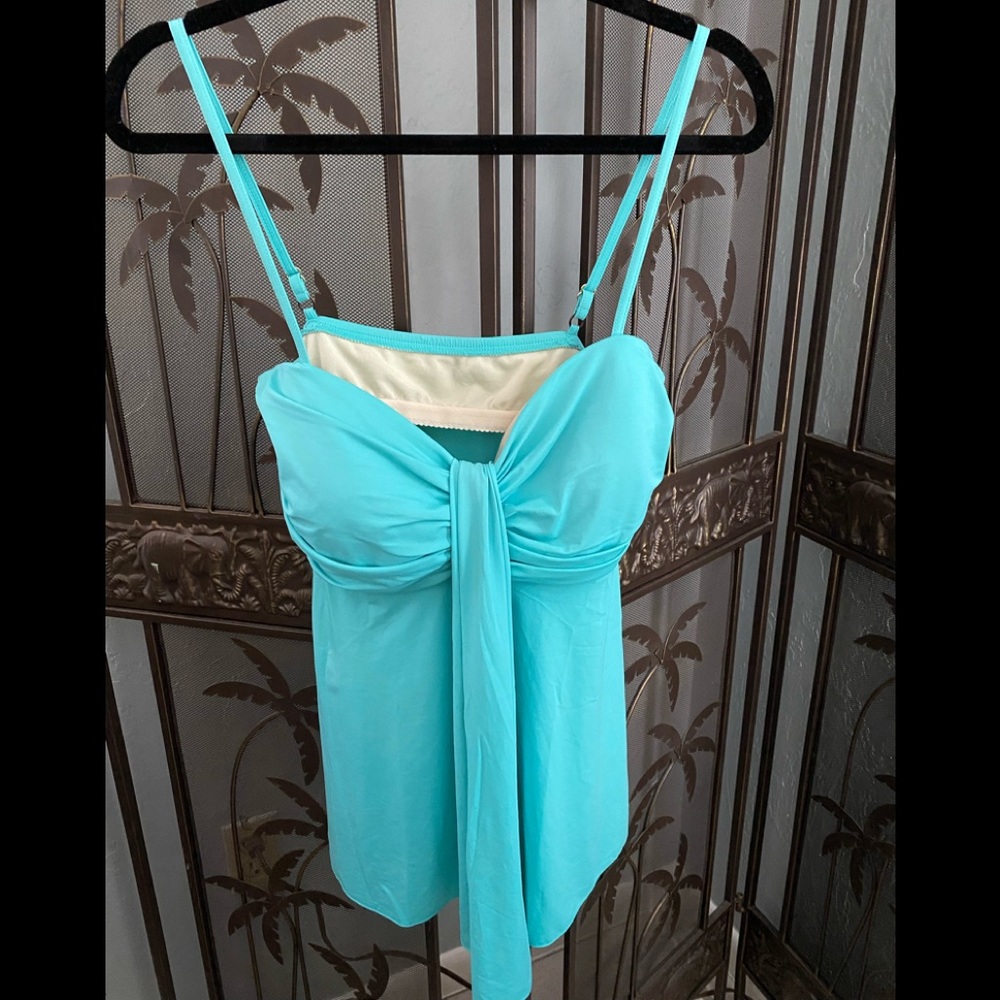 Women’s Aqua Blue One-Piece Swimdress with Tie Front